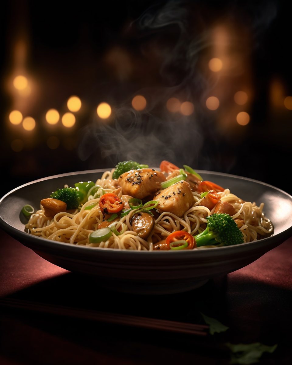 Noodles with chicken and broccoli