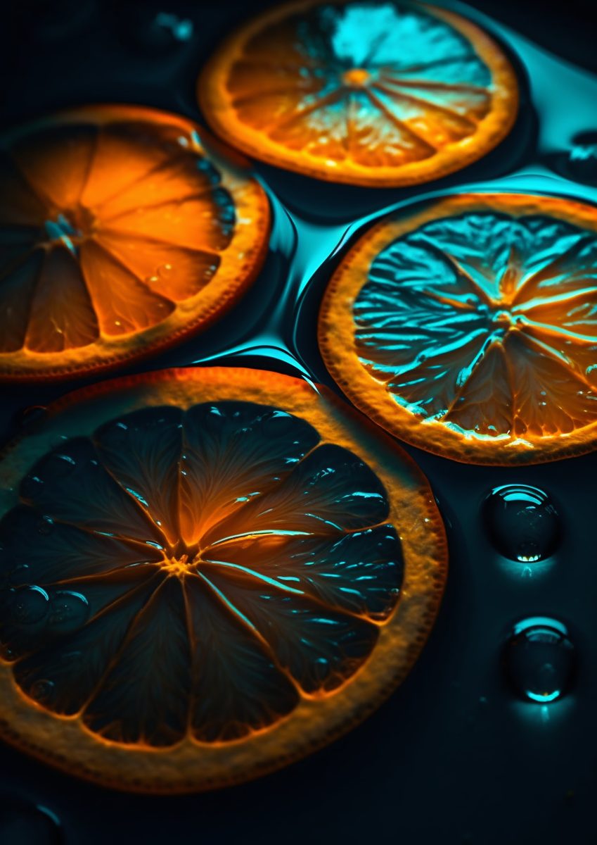 Orange slices blue light