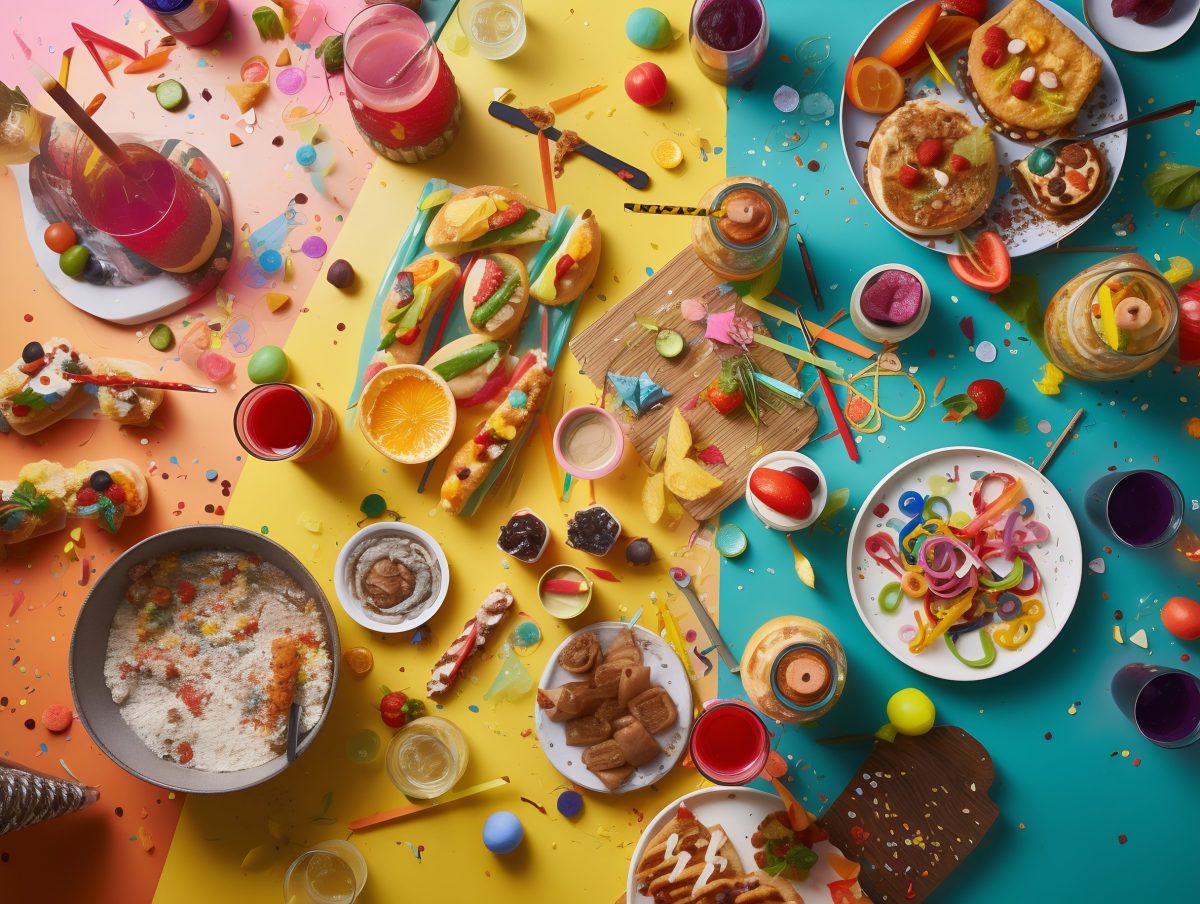 Party food mess top view