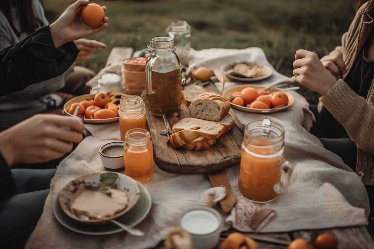 Picnic breakfast outside