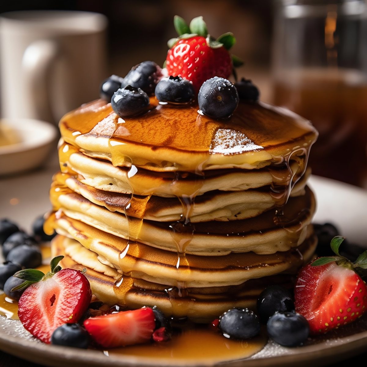 Piles of pancake with honey