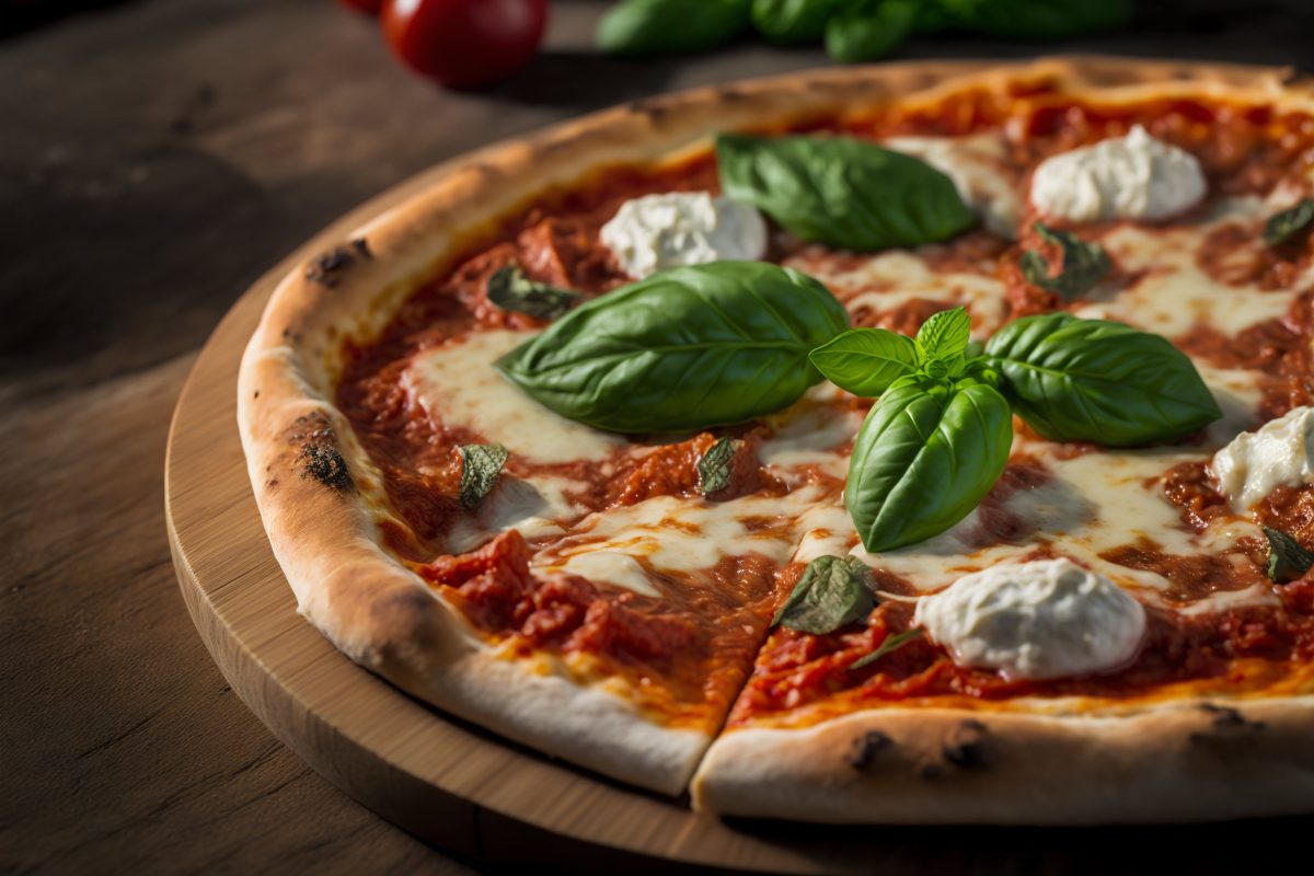 Pizza margherita with fresh basil