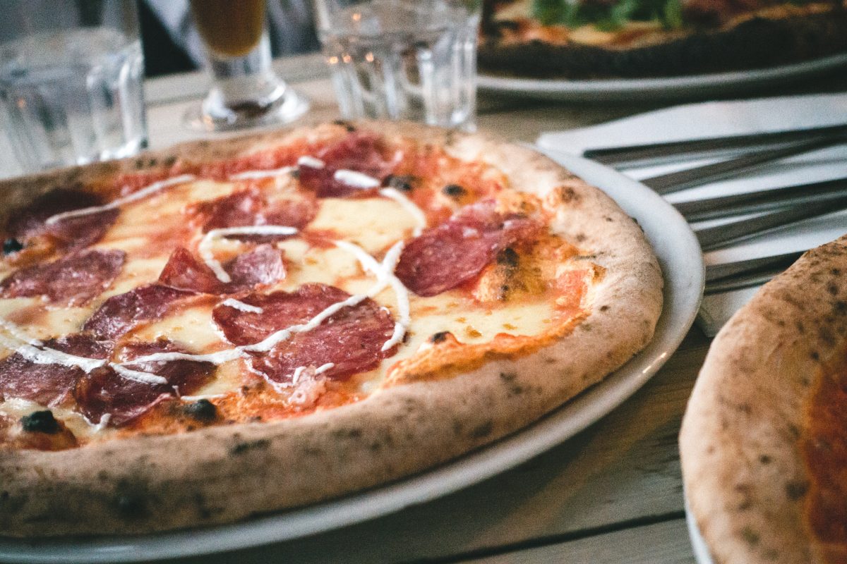 Pizza salami close up