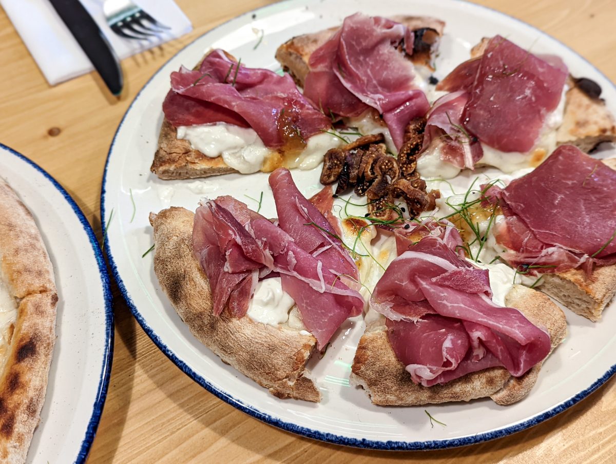 Pizza with ham and figs