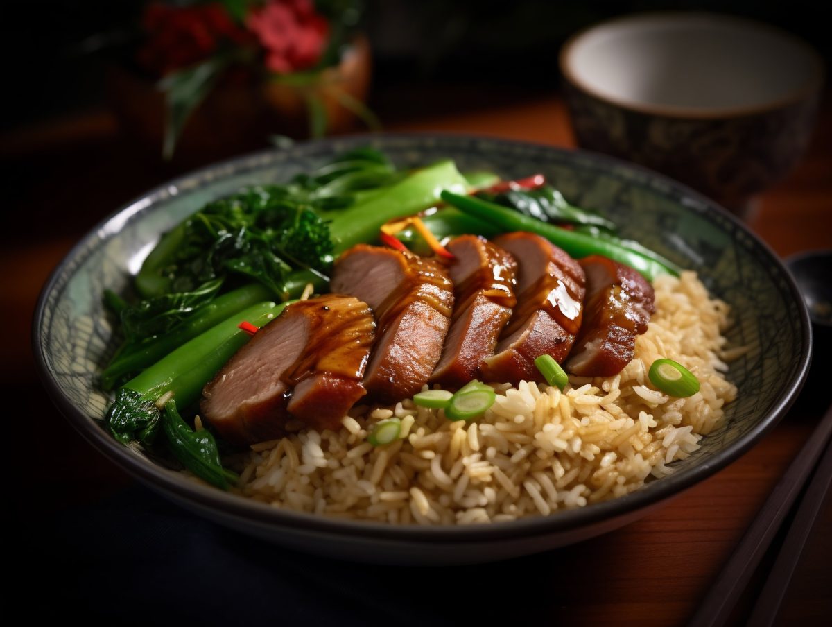 Pork meat with pak choi and rice