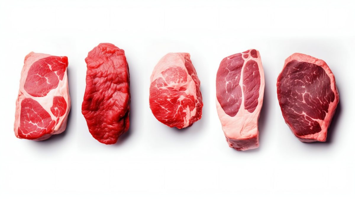 Raw beef meat on a white background