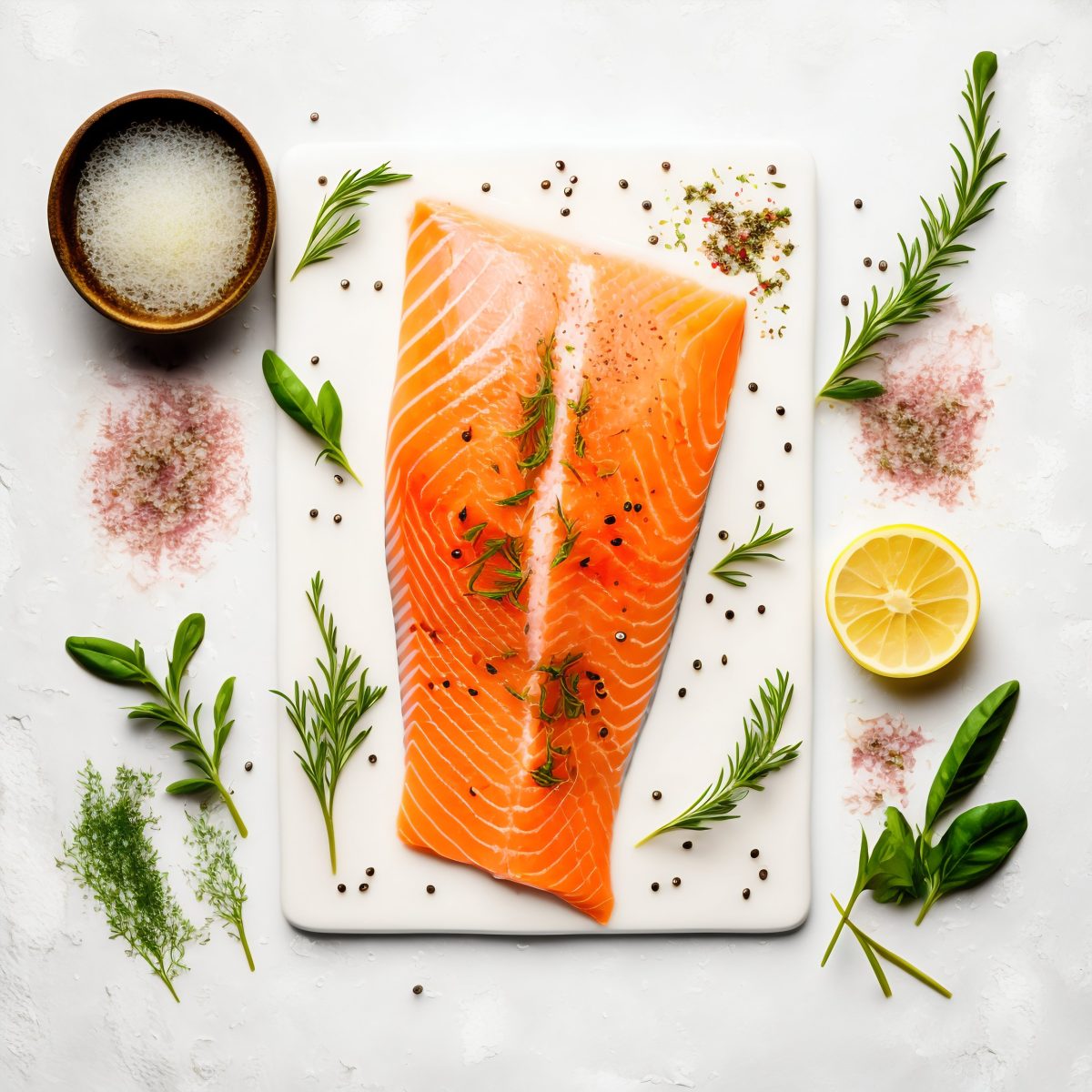 Raw salmon with fresh seasonings