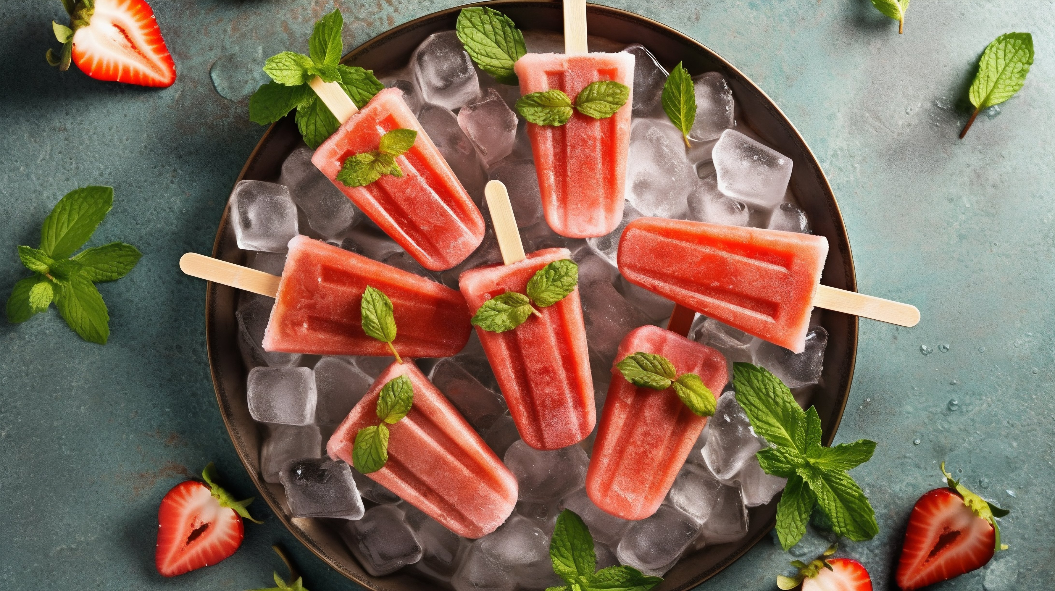 Refreshing Strawberry Mint Popsicles on Ice