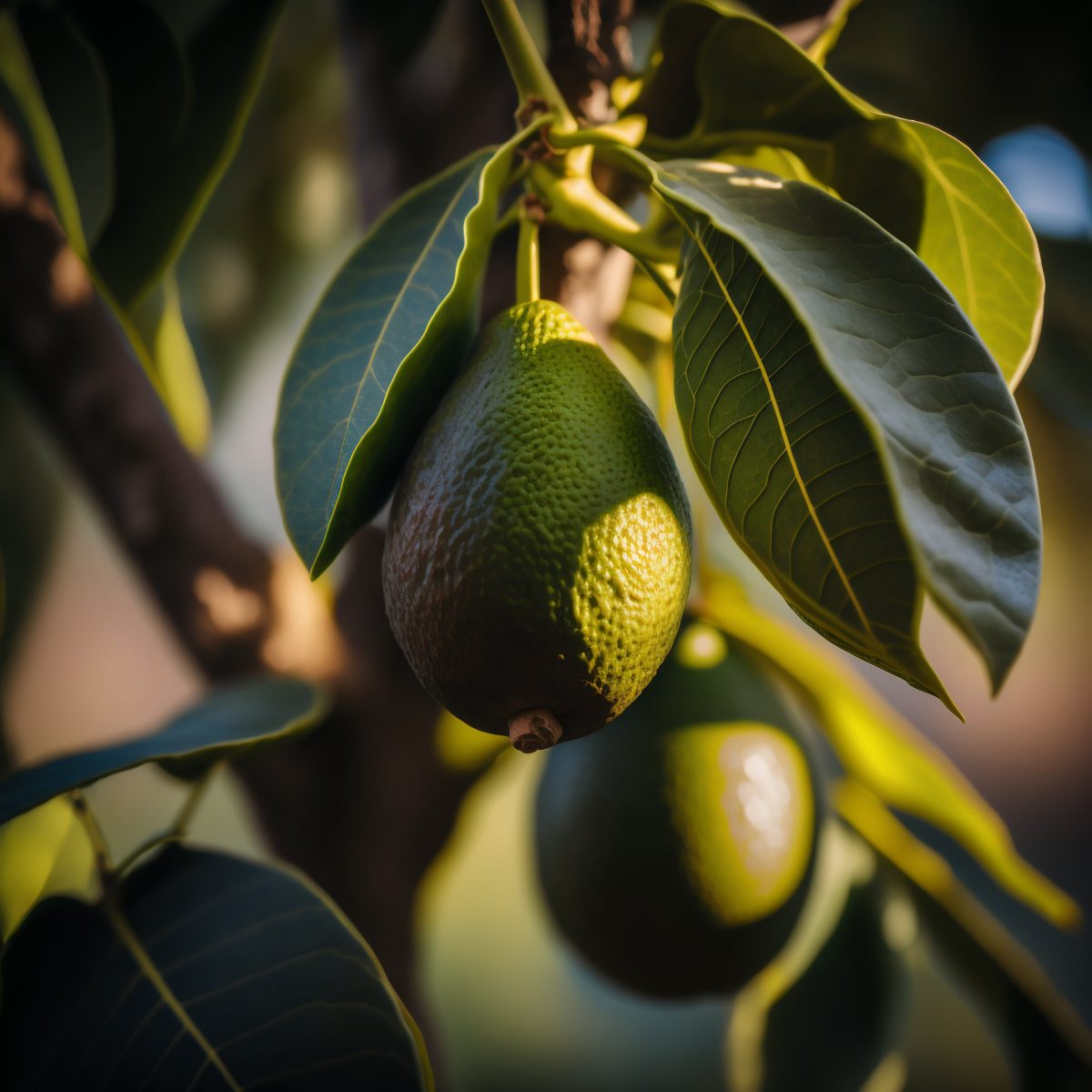 Ripe avocado on a tree