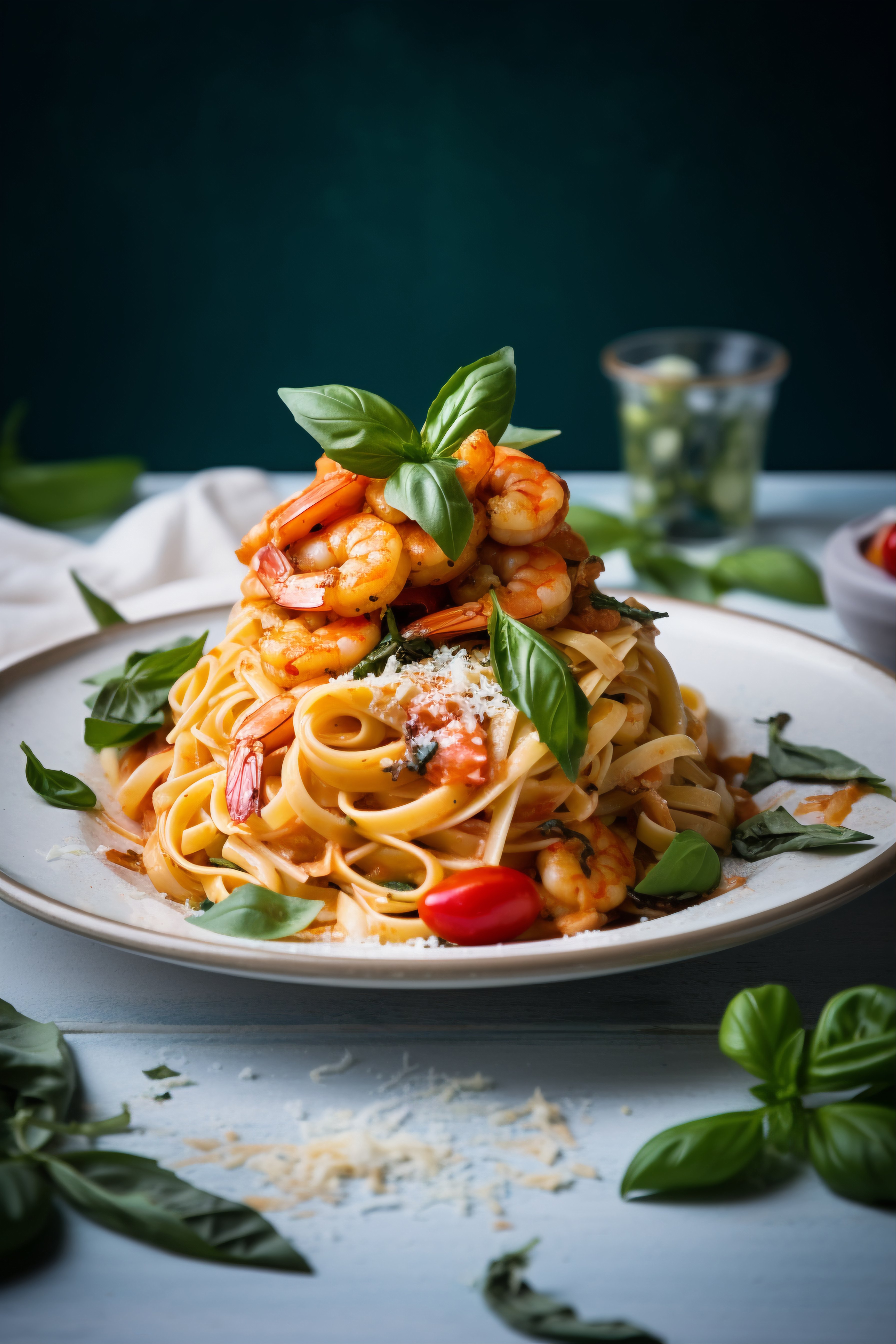 Shrimp Linguine with Fresh Basil and Cherry Tomatoes