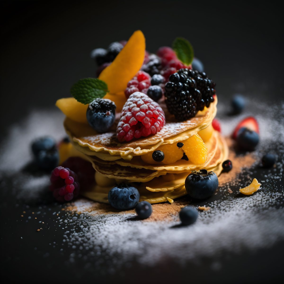Small pancakes with fresh fruit
