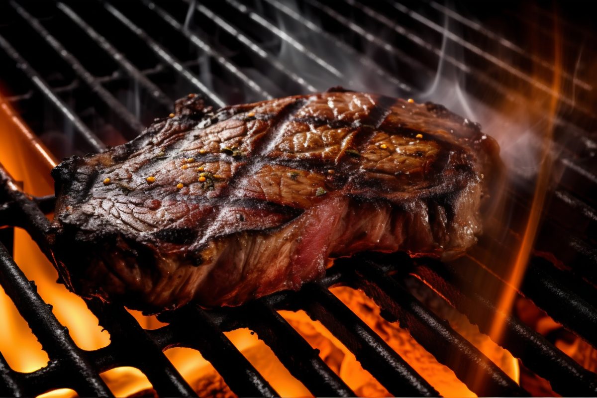 Steak cooked on fire