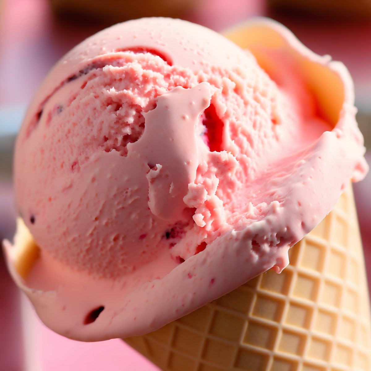 Strawberry ice cream cone