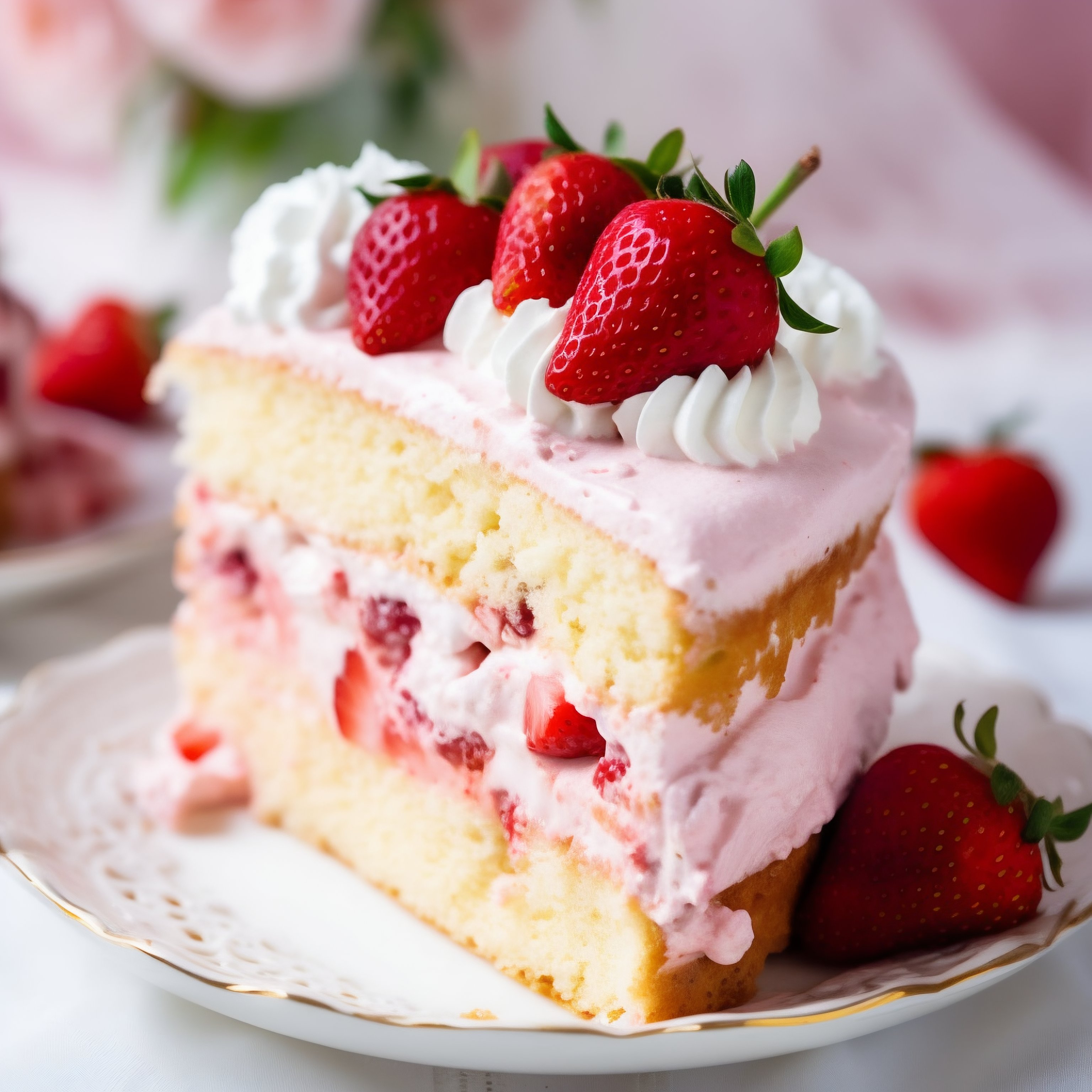 Strawberry Layer Cake with Whipped Cream