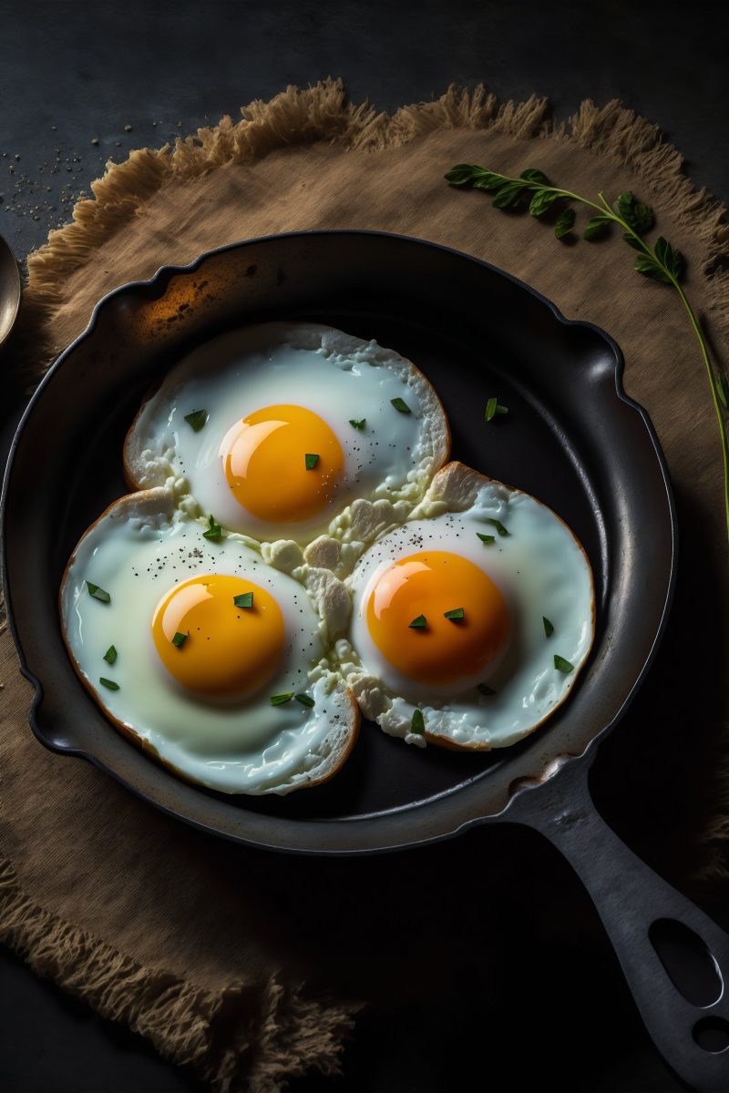Sunny side up eggs on a skillet