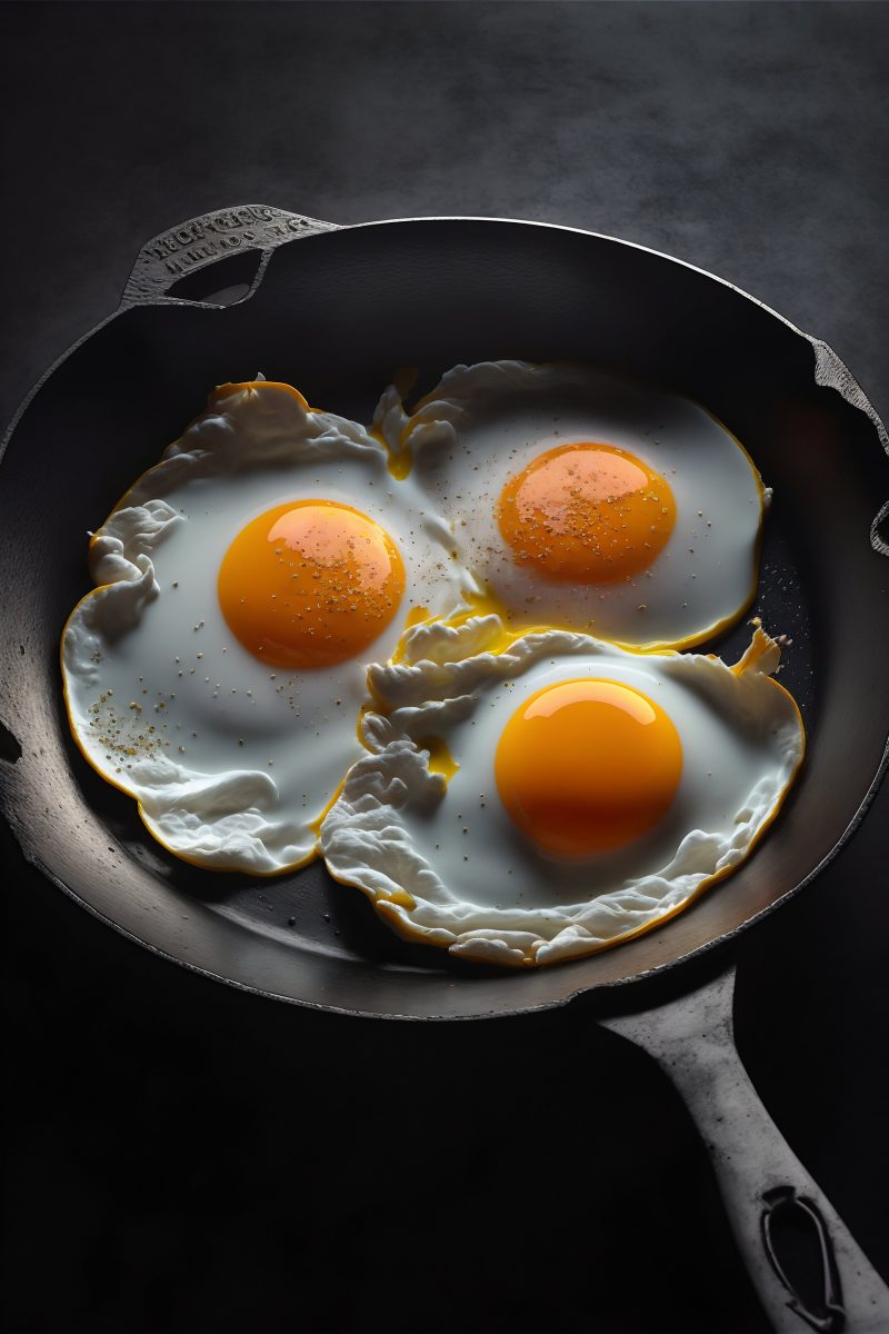 Sunny side up eggs on a skillet