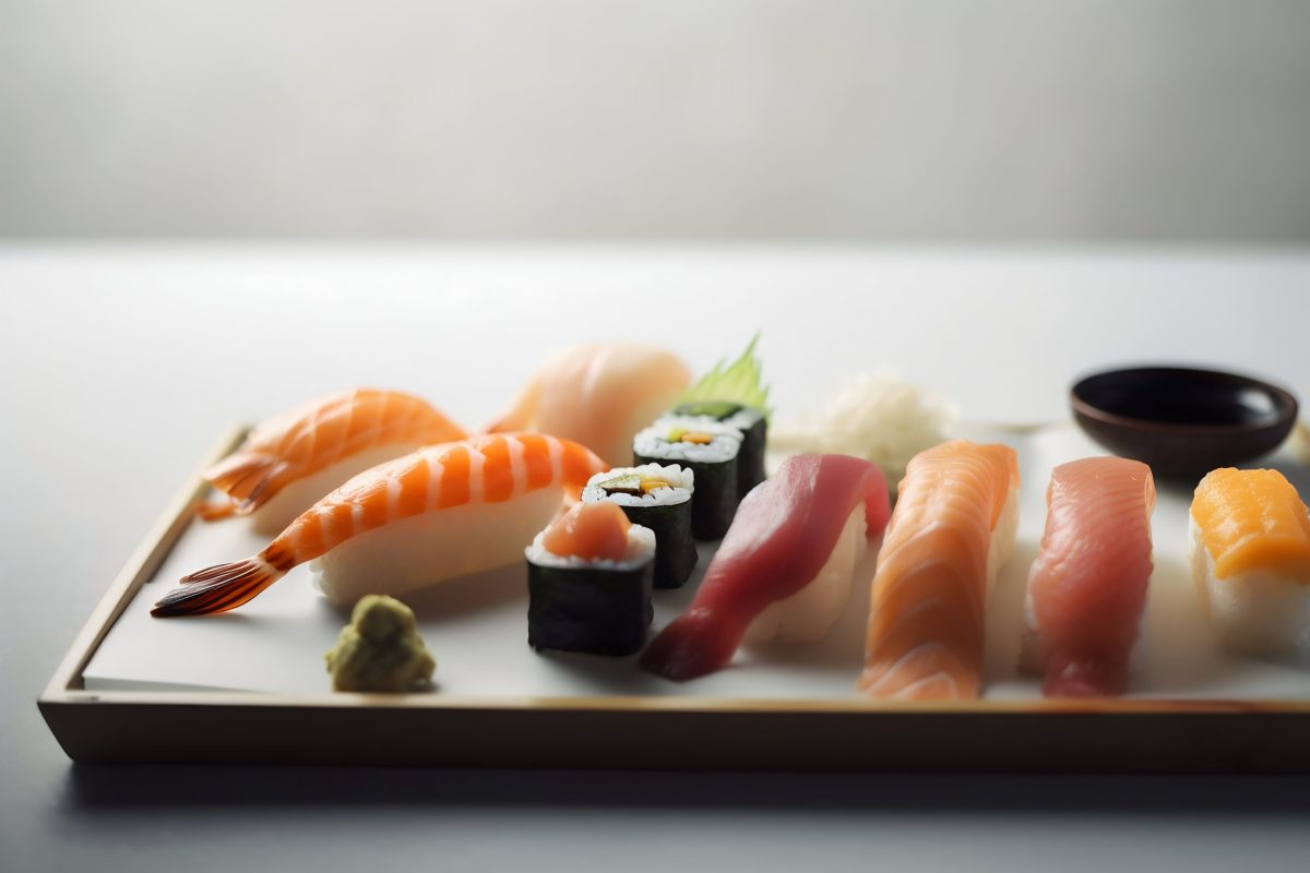 Sushi platter with a variety of nigiri