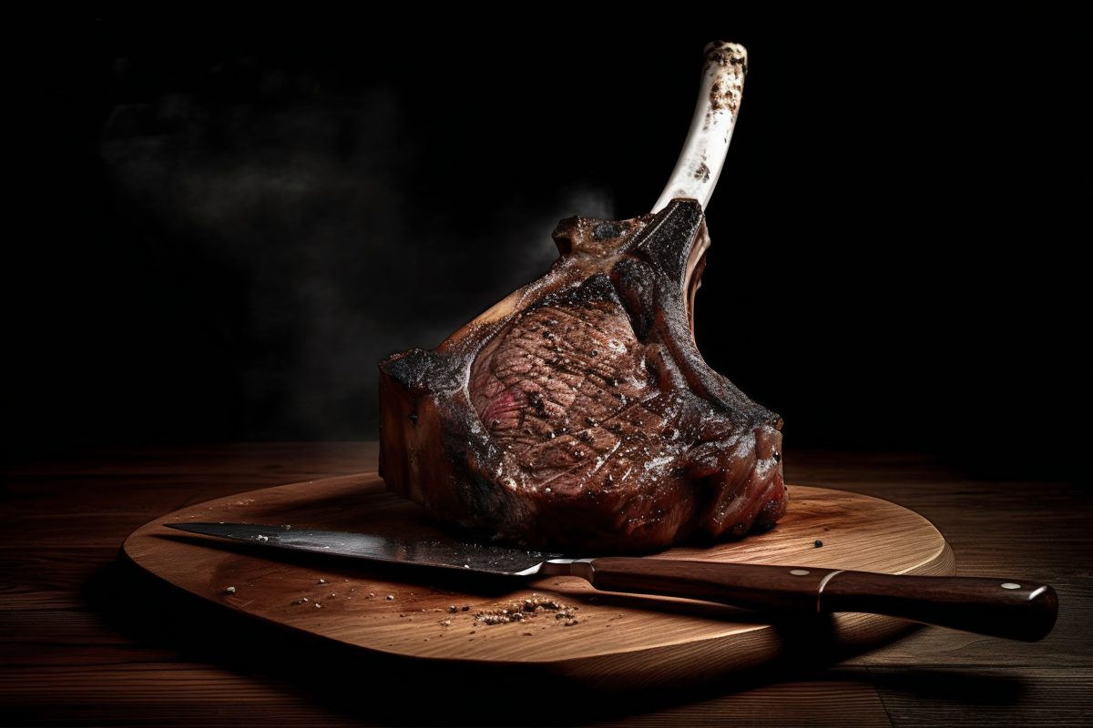Tomahawk steak with a knife