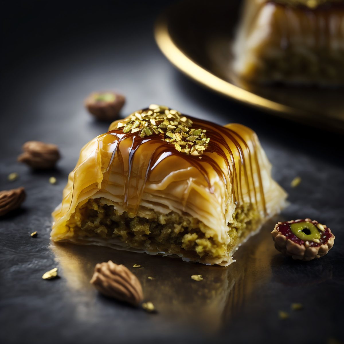 Traditional Turkish Baklava dessert detail