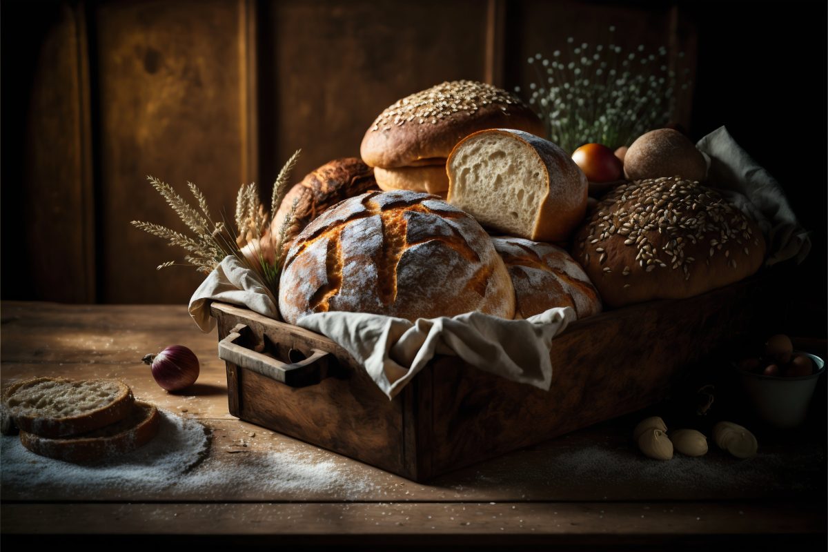 Tray of freshly baked pastry and bread