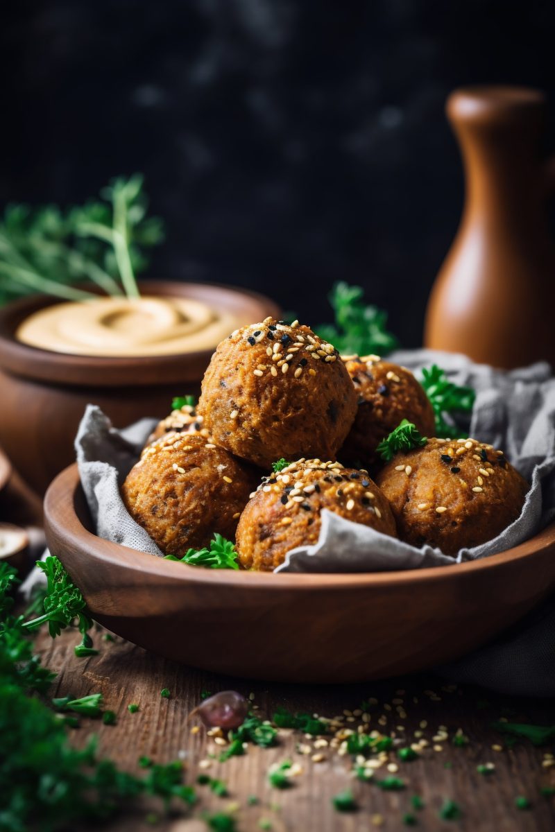 Vegan fried balls with sesame seeds