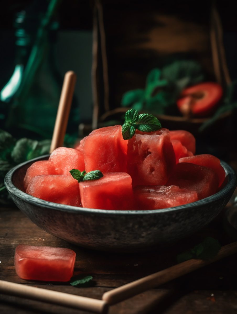 Watermelon cubes with mint