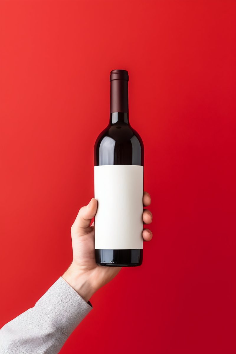 Wine bottle in hand mockup