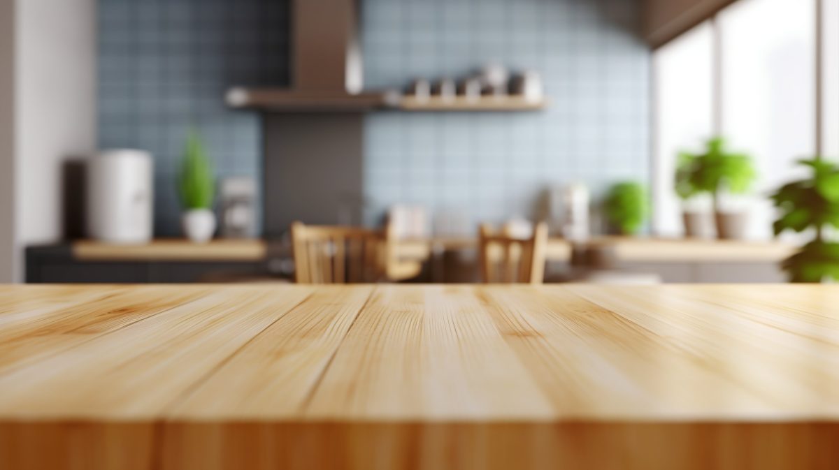 Wooden kitchen table detail