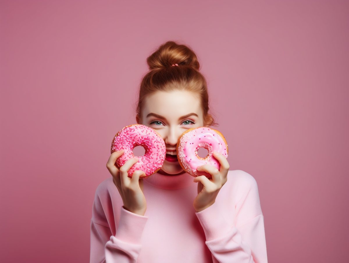 Young woman holding donuts