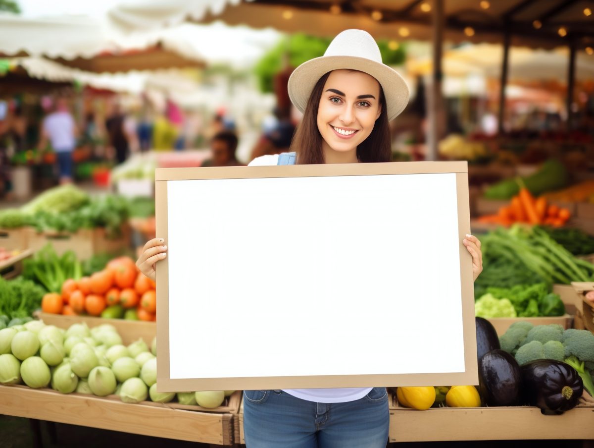 Young woman selling at farmers market
