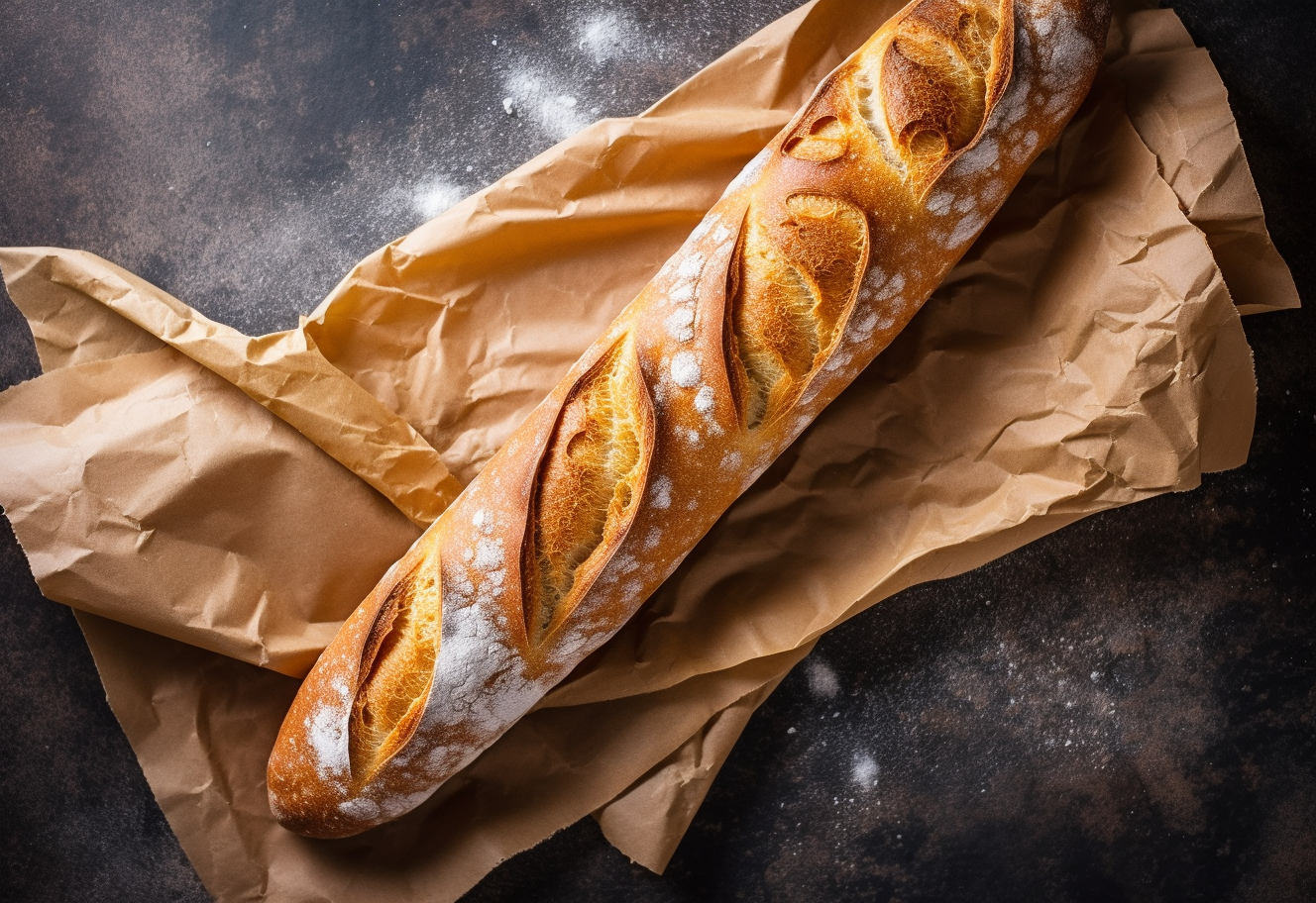 Artisan Baguette on Craft Paper Background