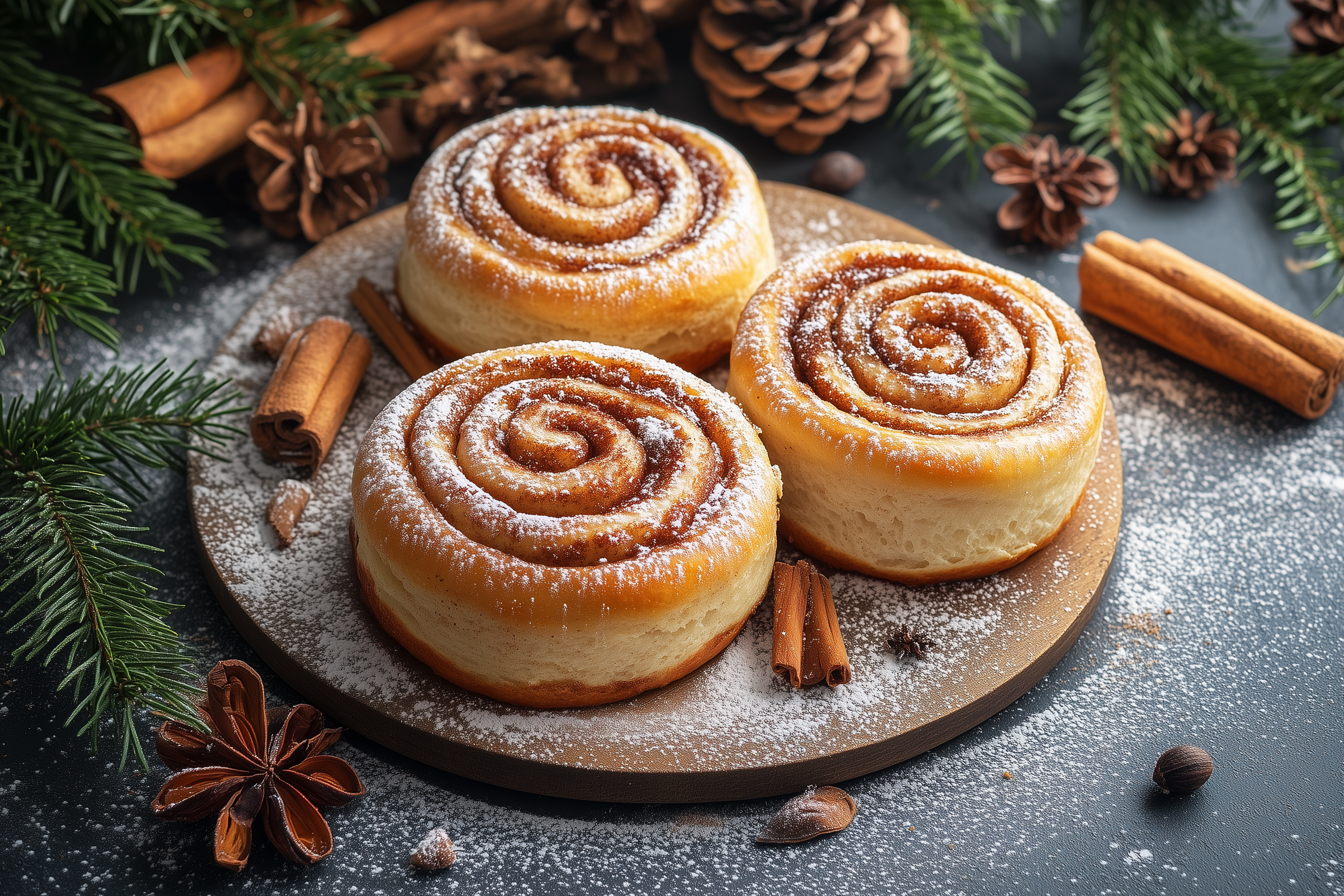 Cinnamon Rolls with Dusting of Powdered Sugar