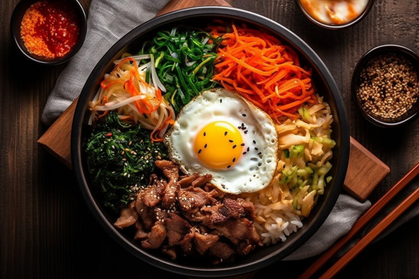 Colorful Bibimbap Bowl with Fresh Toppings