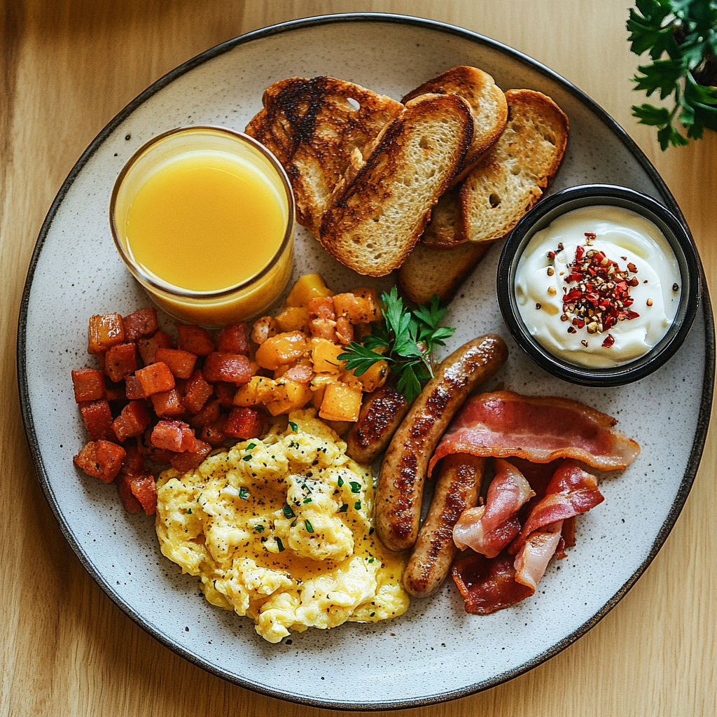 Colorful Breakfast Spread on a Rustic Plate