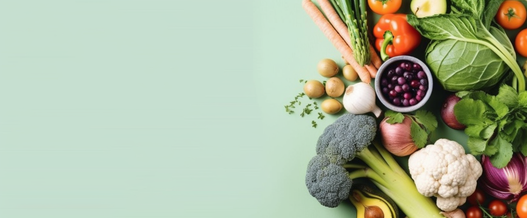 Colorful Fresh Vegetables and Herbs Over Soft Background