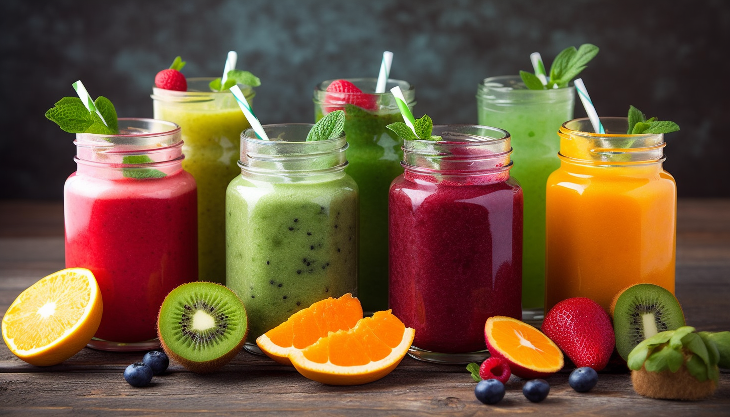 Colorful Refreshing Fruit Smoothies in Jars