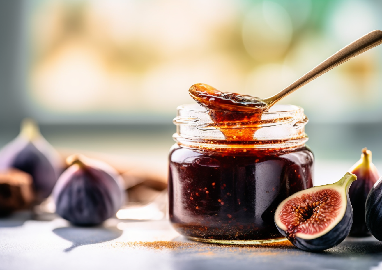Delicious Fig Jam in a Jar with Fresh Figs