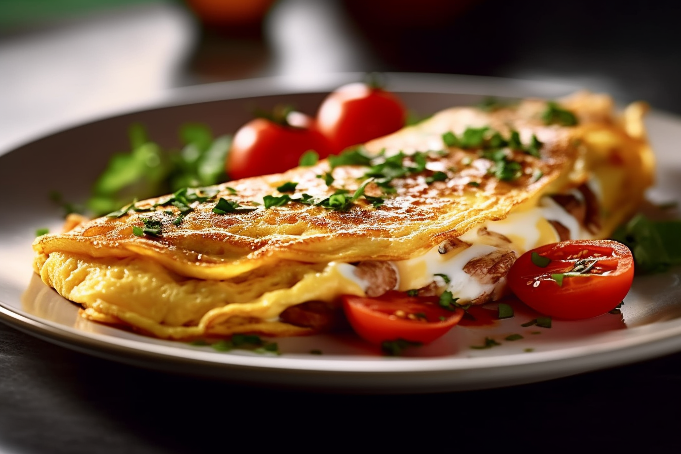 Delicious Omelette with Fresh Tomatoes and Greens