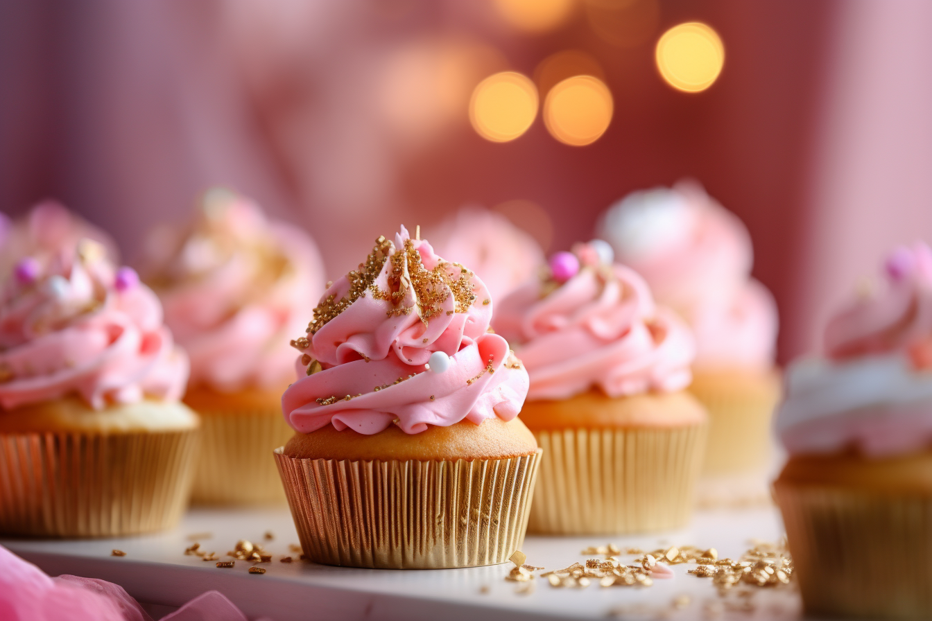 Delicious Pink Frosted Cupcakes with Gold Sprinkles