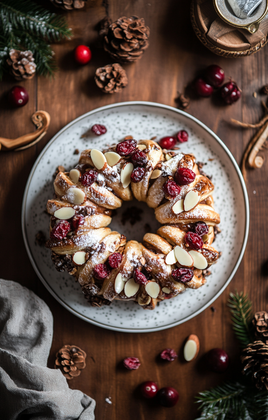 Festive Cranberry Almond Wreath Pastry Delight