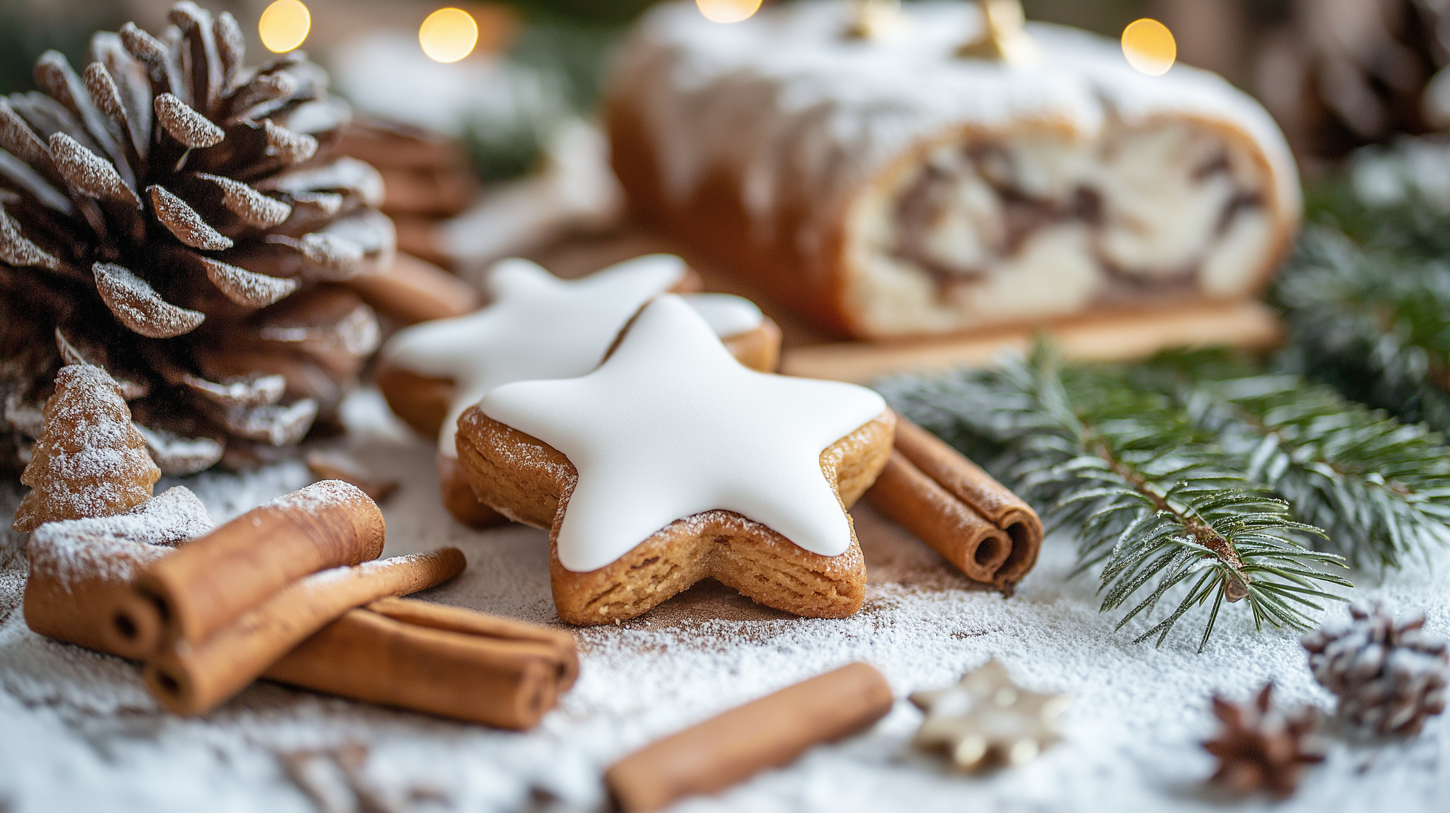Festive Star Cookies with Cinnamon and Pinecones