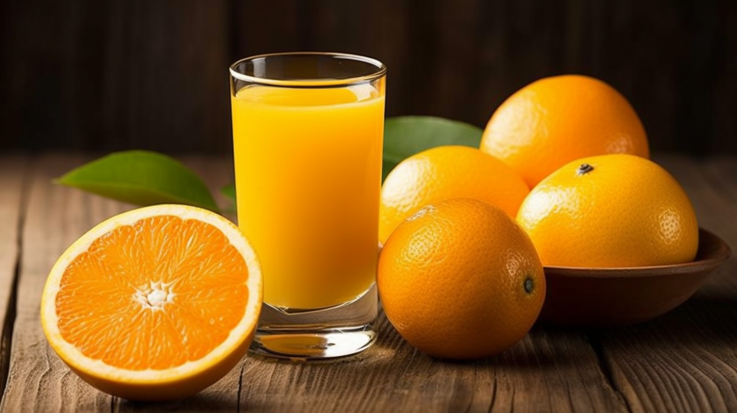 Fresh Juicy Oranges and Orange Juice