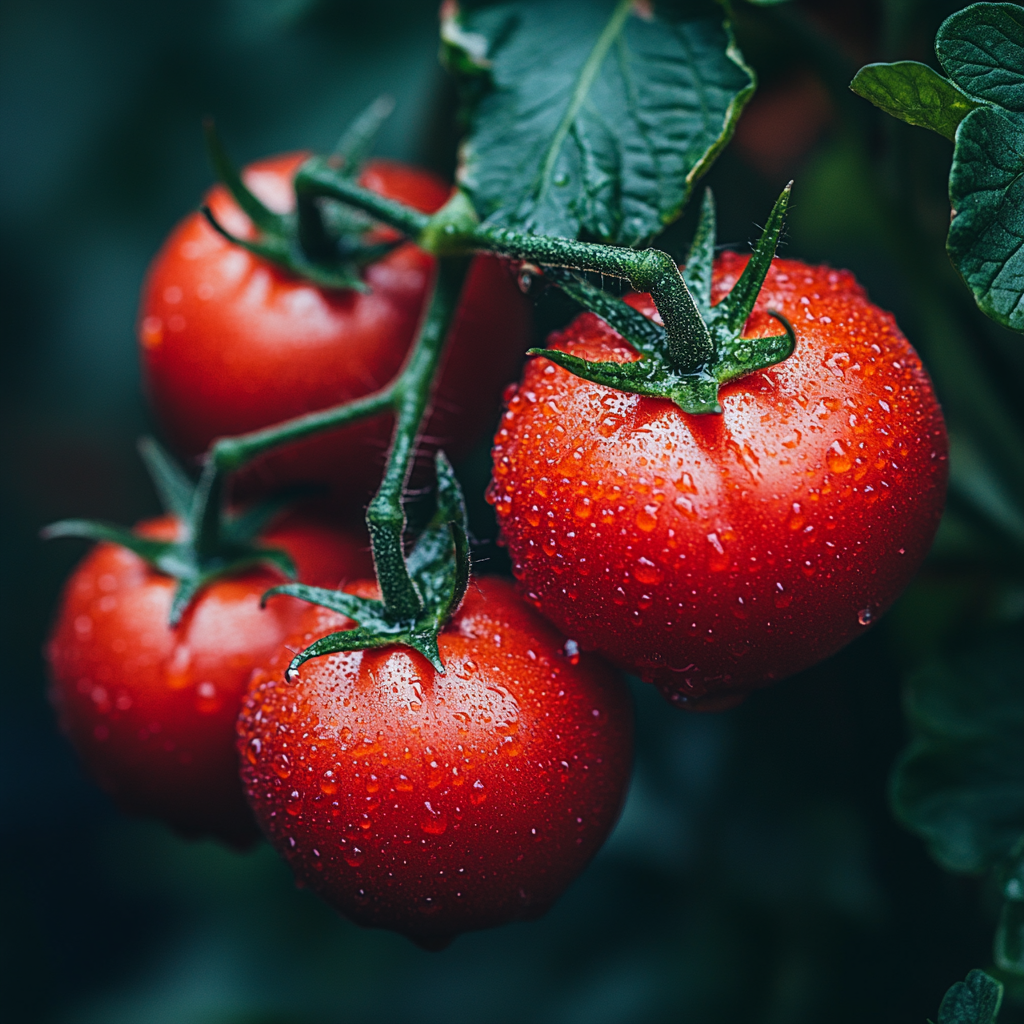 Fresh Juicy Tomatoes Droplets Close-Up