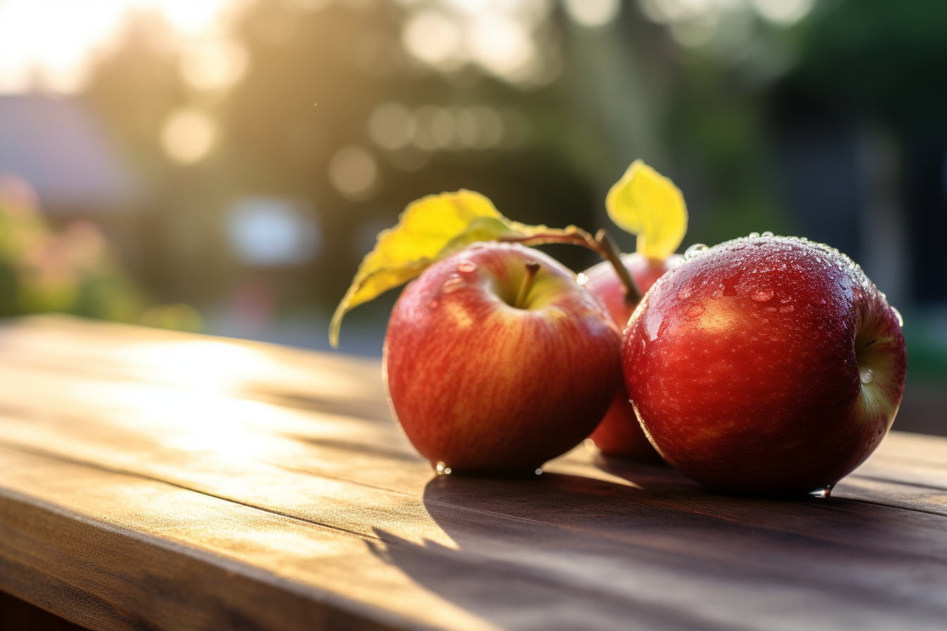 Fresh Red Apples on a Rustic Wooden Surface