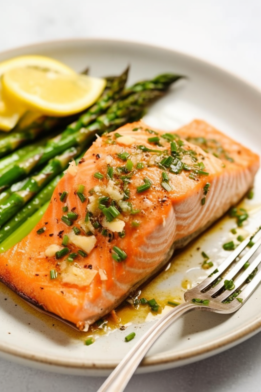 Fresh Salmon with Asparagus and Lemon Garnish