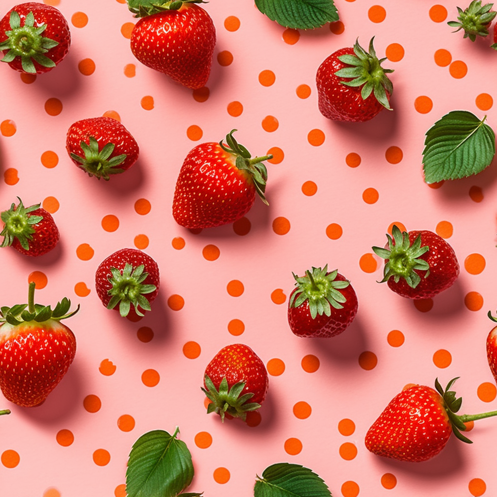 Fresh Strawberries on Pink Polka Dot Background