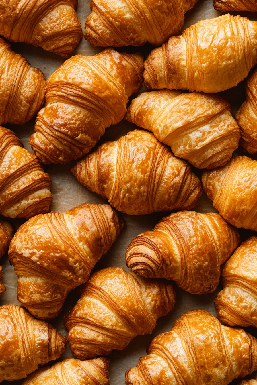 Golden Croissants on Baking Paper