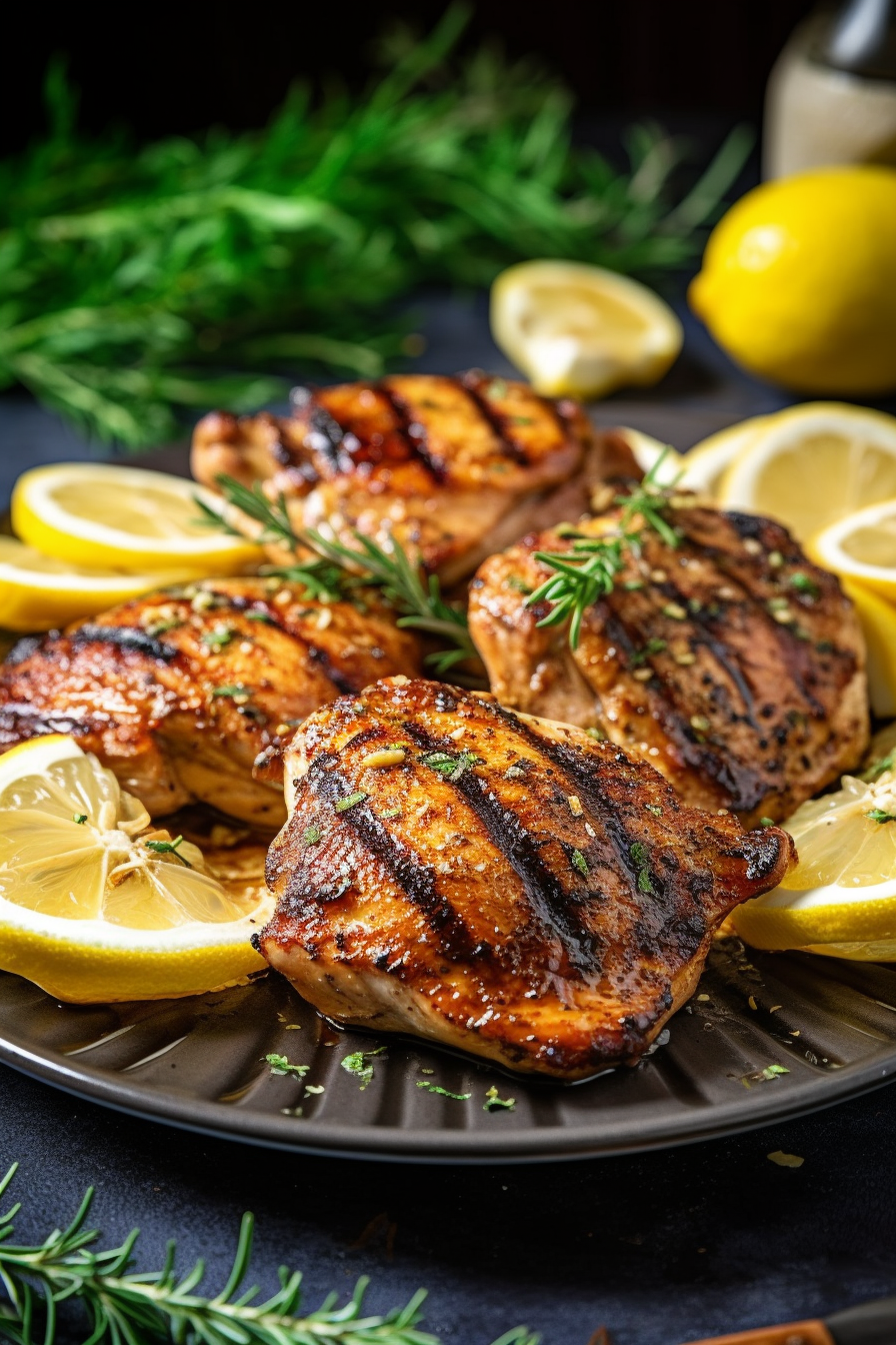 Grilled Chicken with Lemon & Rosemary Garnish