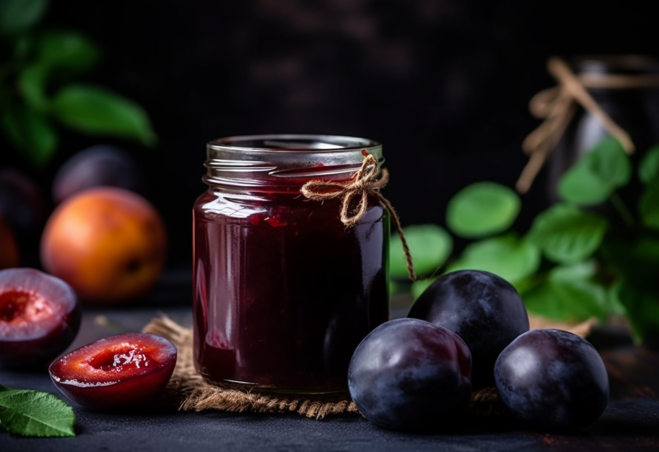 Homemade Plum Jam in a Rustic Jar