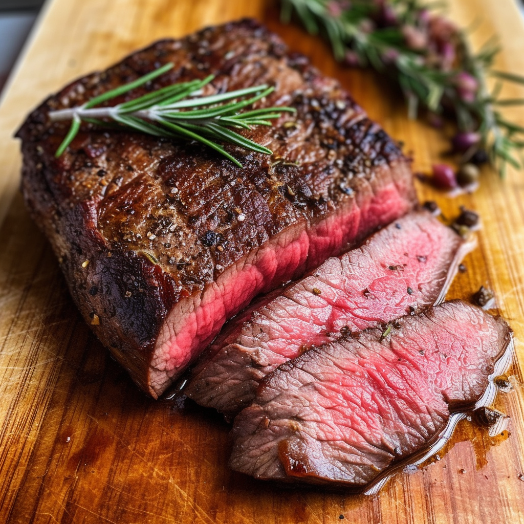 Juicy Roast Beef with Fresh Rosemary Garnish
